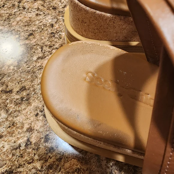 SEE BY CHLOÉ "Robin" Wedge Platform w/Ankle Strap - Tan/Brown/Black - Size 38/8 - Picture 11 of 12